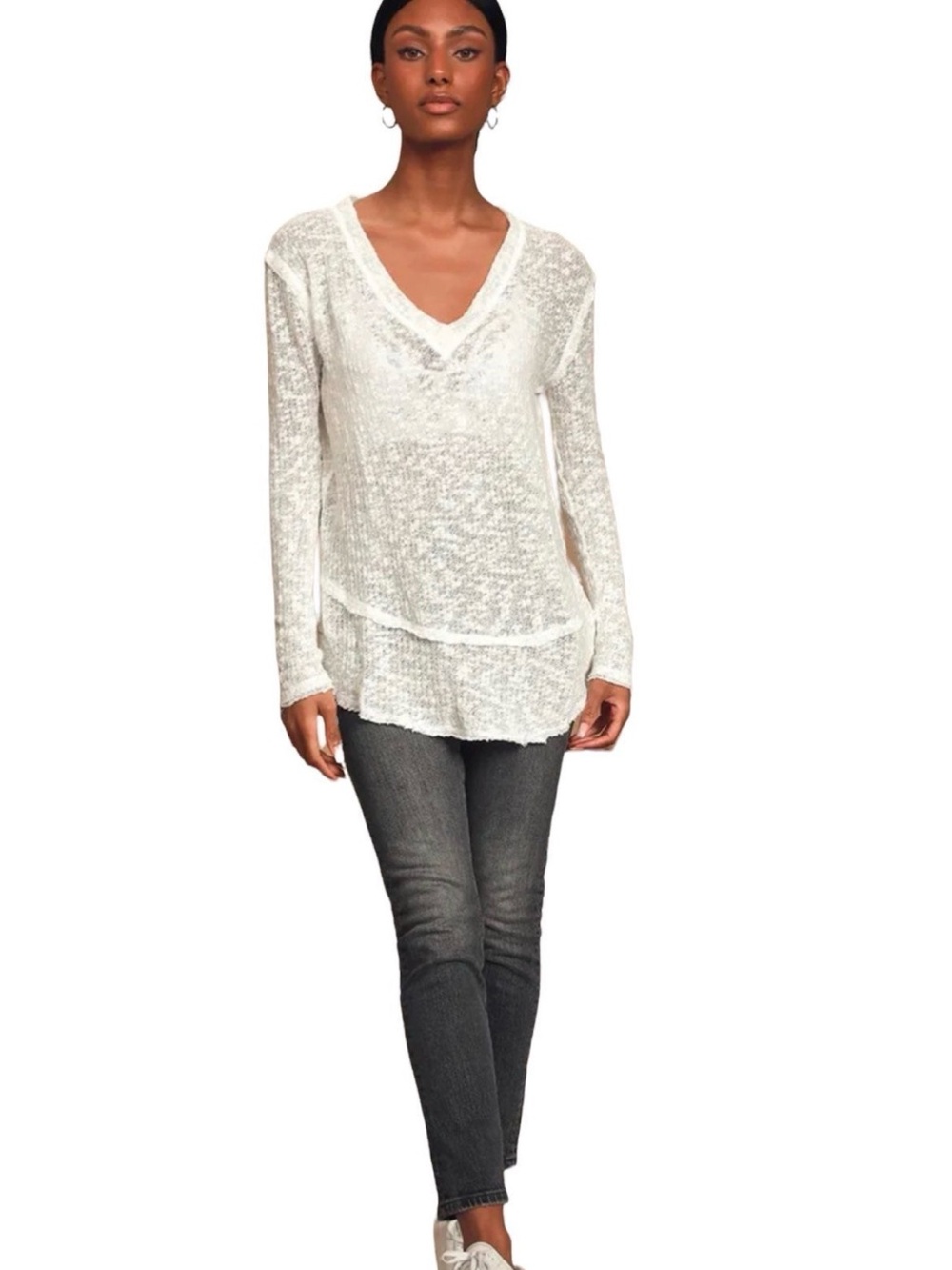 Free People Ocean Air Hacci Thermal Pullover Size Medium Ivory